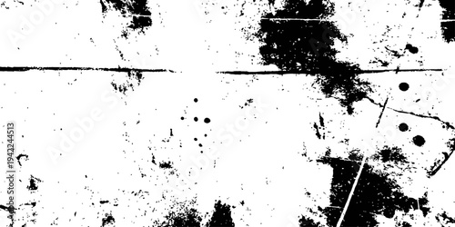 Black and White Grunge Distressed Texture Overlay Vector with Grain Scratches and Ink Splatters