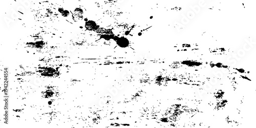 Black grunge texture overlay with ink splatter and distressed scratch marks vector background