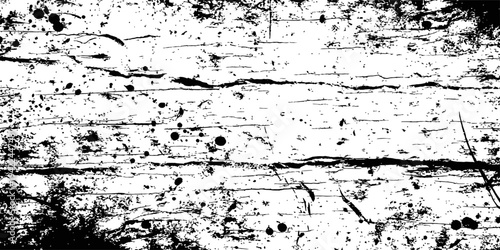 Distressed Grunge Wood Grain Texture Overlay Vector Black and White Background with Scratches and Ink Splatters