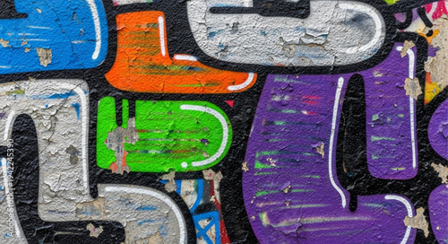 Colorful Graffiti Art on Urban Wall Surface.