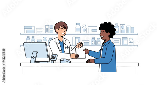 Pharmacist handing medication.