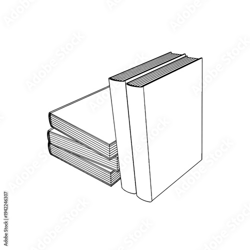 Outline for Coloring of Hardcover Book with Bookmark on White Background. Vector Illustration.