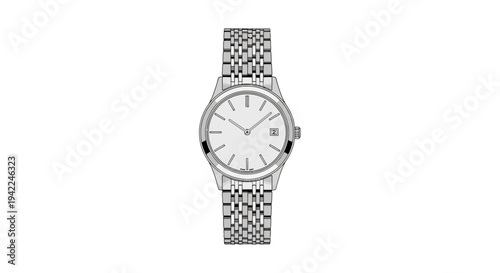 Silver Watch with White Face.