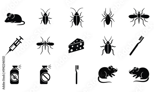 Assorted icons representing common pests and pest control tools