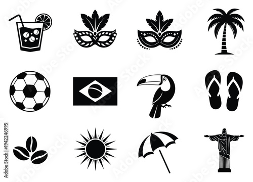 Collection of icons representing brazilian culture and summer activities