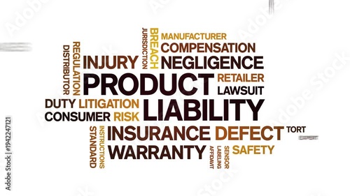 Product Liability animated word cloud-text design animation tag kinetic typography seamless loop.