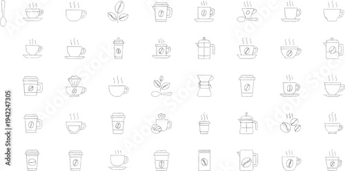 Various coffee and tea and in a minimalist line style beans