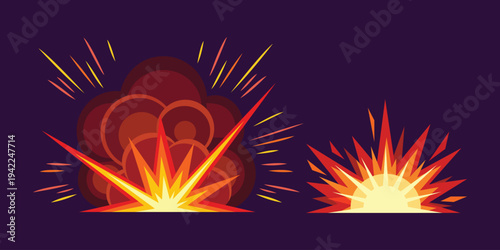 Explosive burst illustration: Capturing the vibrant energy of explosion in illustrated format. It illustrates the moment a powerful event unfolds. 