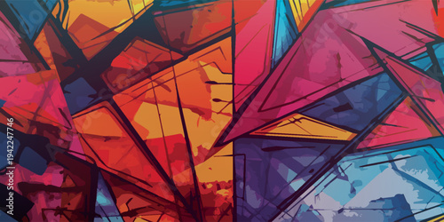 Abstract geometric pattern with vibrant colors and sharp lines.