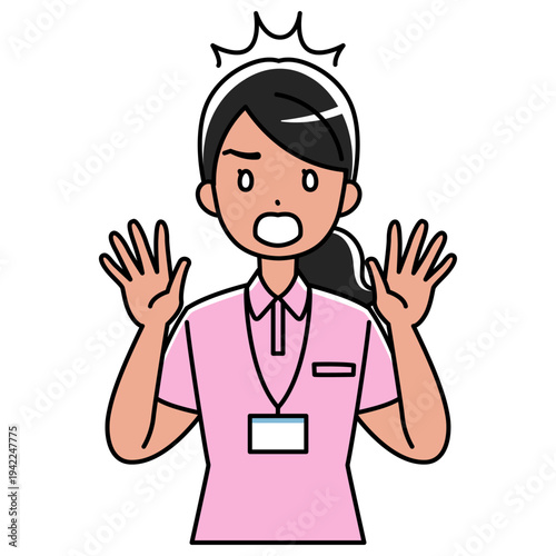 びっくり仰天、驚くポロシャツ姿の外国人女性のイラスト