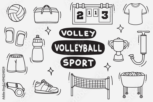 set of volleyball doodle good for background, wallpaper, element design, icon, etc