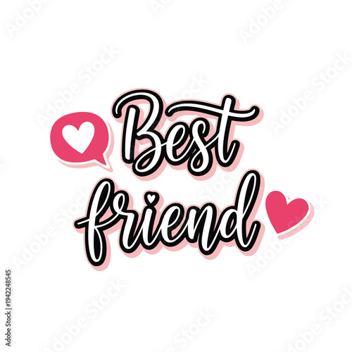 Illustration of pink and black best friend text with heart on vector