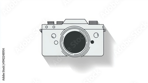 Minimalist camera icon featuring a distinctive long shadow on a clean white background.