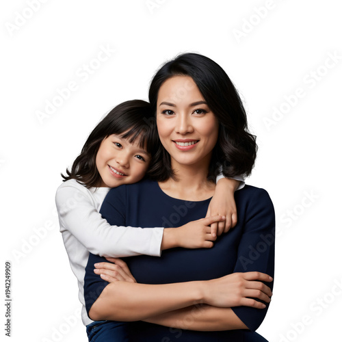 Asian Mother and Daughter Bonding, Single Parent Family Portrait on transparent background