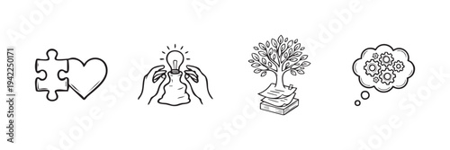 Business Problem Solving Icons Collection Featuring Logic, Puzzle, Heart, Thinking, Idea, and Decision