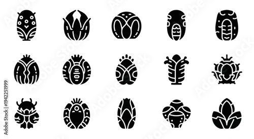 Collection of Black Botanical Illustrations Featuring Various Plant Species and Floral Designs