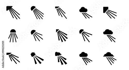 Set of black silhouettes of shuttlecocks in various flight positions against a plain background