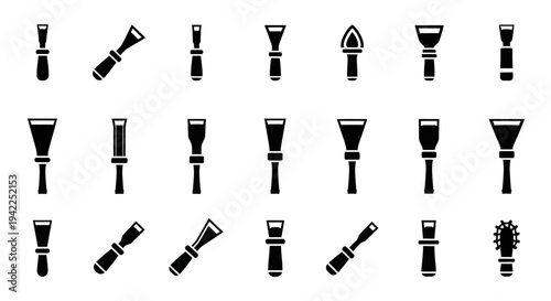 Collection of various microphone icons displayed in a grid pattern on a clean white background from a straightforward viewpoint