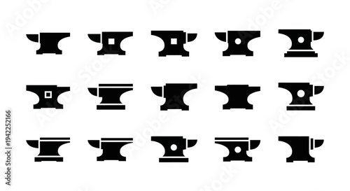 Collection of Various Anvil Silhouettes Displayed in Grid Formation