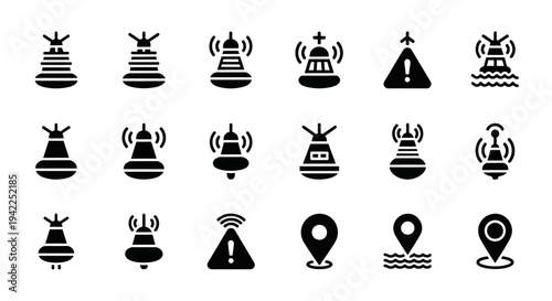 Collection of Black Silhouette Icons Representing Various Concepts on a White Background