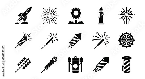 Collection of Firework Icons and Symbols for Celebration Events