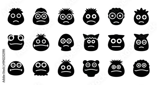 Collection of various emoticon faces with different emotions and expressions displayed together on a plain surface
