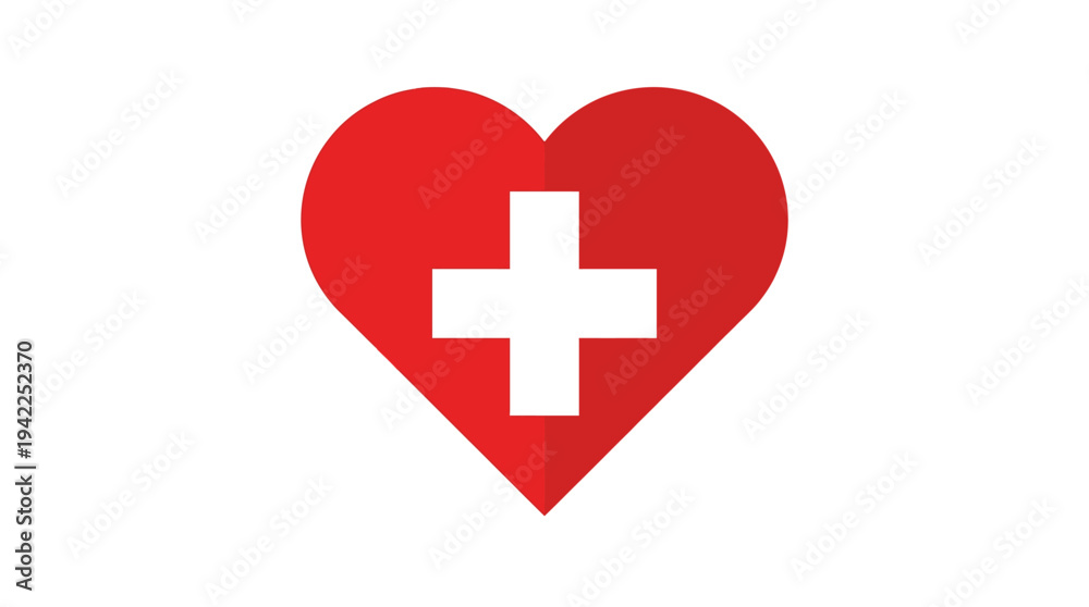 Fototapeta premium Red heart medical cross logo icon