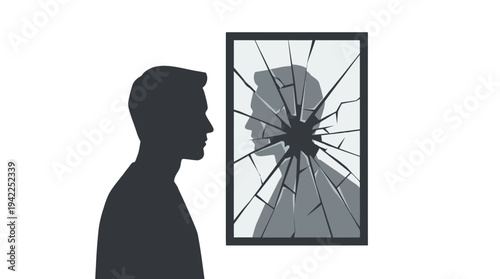 Silhouette man mirror shattered reflection