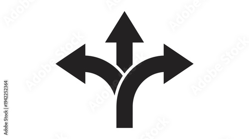 Three way arrow icons silhouettes