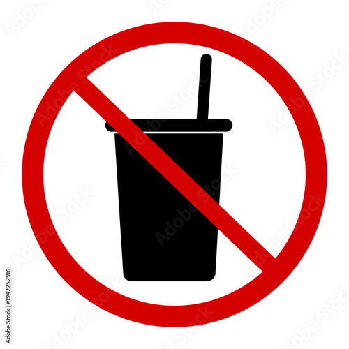 No drinking prohibition icon featuring a beverage glass crossed by a red ban symbol, suitable for warning signs, public rules, and restricted area notices.