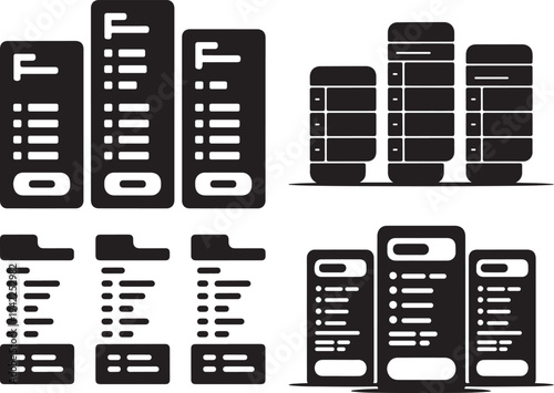 Black silhouette icons showing various stylized lists, bills, or financial documents for record keeping
