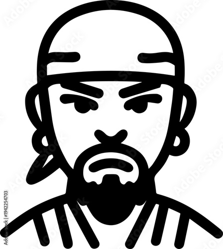 Hand Drawn Male Pirate Black and White Avatar Illustration in Minimal Line Art Style Design