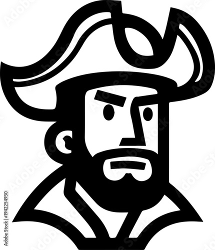 Hand Drawn Male Pirate Black and White Avatar Illustration in Minimal Line Art Style Design