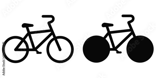 Two black silhouette icons of bicycles one with spokes and one with solid wheels bike two wheeler