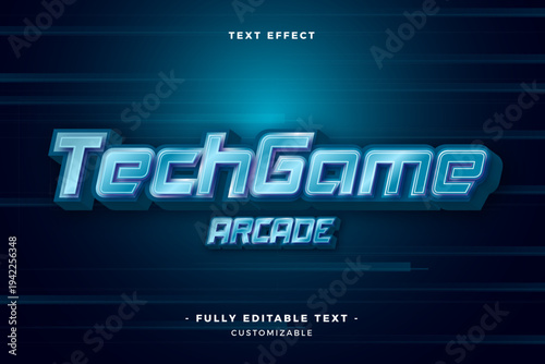 A blue color neon word text effect with a tech game arcade style
