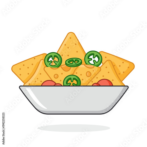 Cartoon Nachos with Jalapeños and Sauce Vector Illustration