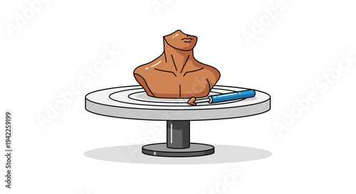 Clay Sculpture On Turntable.