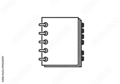 Spiral notebook with index tabs icon, thin outline style for agenda, planner, and organization concepts