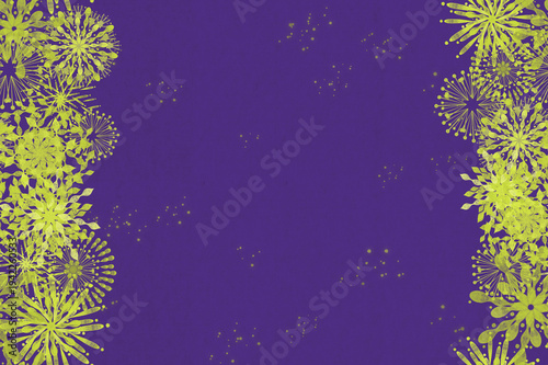 Golden Fireworks Border Background on Purple, Elegant Japanese Festival Night Design