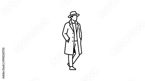 Stylish Man Icon in Hat and Coat
