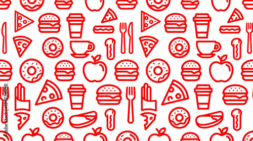 Seamless Fast Food and Drink Outline Pattern