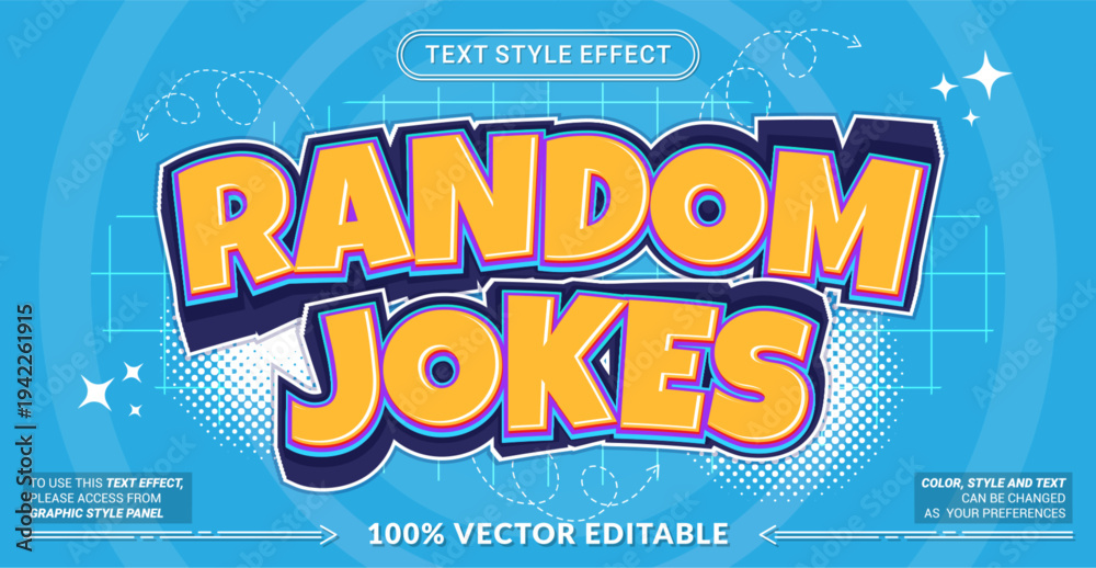 Ταπετσαρία Editable text effect vector “Random Jokes” features bold playful lettering with humorous vibes, perfect for comedy posts, funny quotes, memes, and entertainment designs