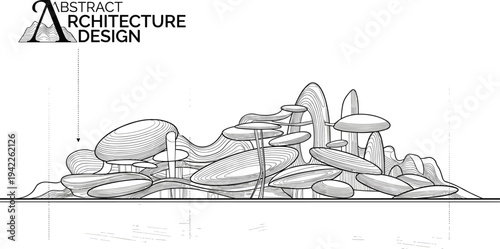 Abstract futuristic architectural design featuring organic parametric shapes, rhythmic disc layers, and fluid structural forms for avant-garde concept visualization.
