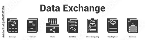 Data Exchange web banner icon set vector illustration concept for business with icon of Exchange, Transfer, Share, Send File, Cloud Computing, Cl.