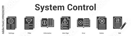 System Control web banner icon set vector illustration concept for business with icon of Settings, Filter, Information, Alert Sign, Err.