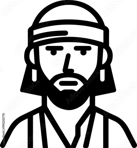Hand Drawn Male Pirate Black and White Avatar Illustration in Minimal Line Art Style Design