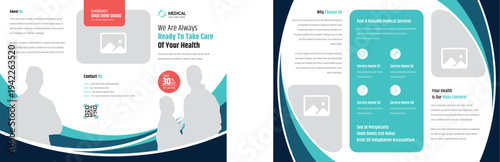Health and medical trifold brochure design template with blue accents.