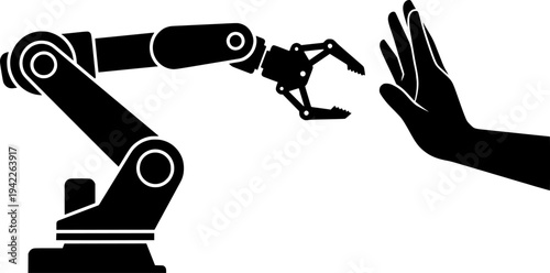 AI Human-Robot Collaboration Hand Augmentation Vector Icon
