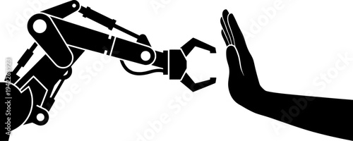 AI Human-Robot Collaboration Hand Augmentation Vector Icon
