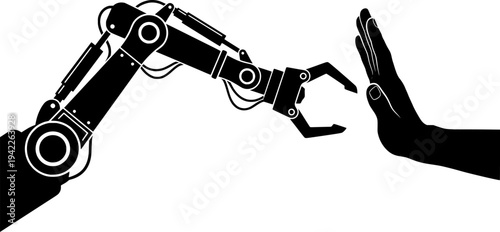 AI Human-Robot Collaboration Hand Augmentation Vector Icon
